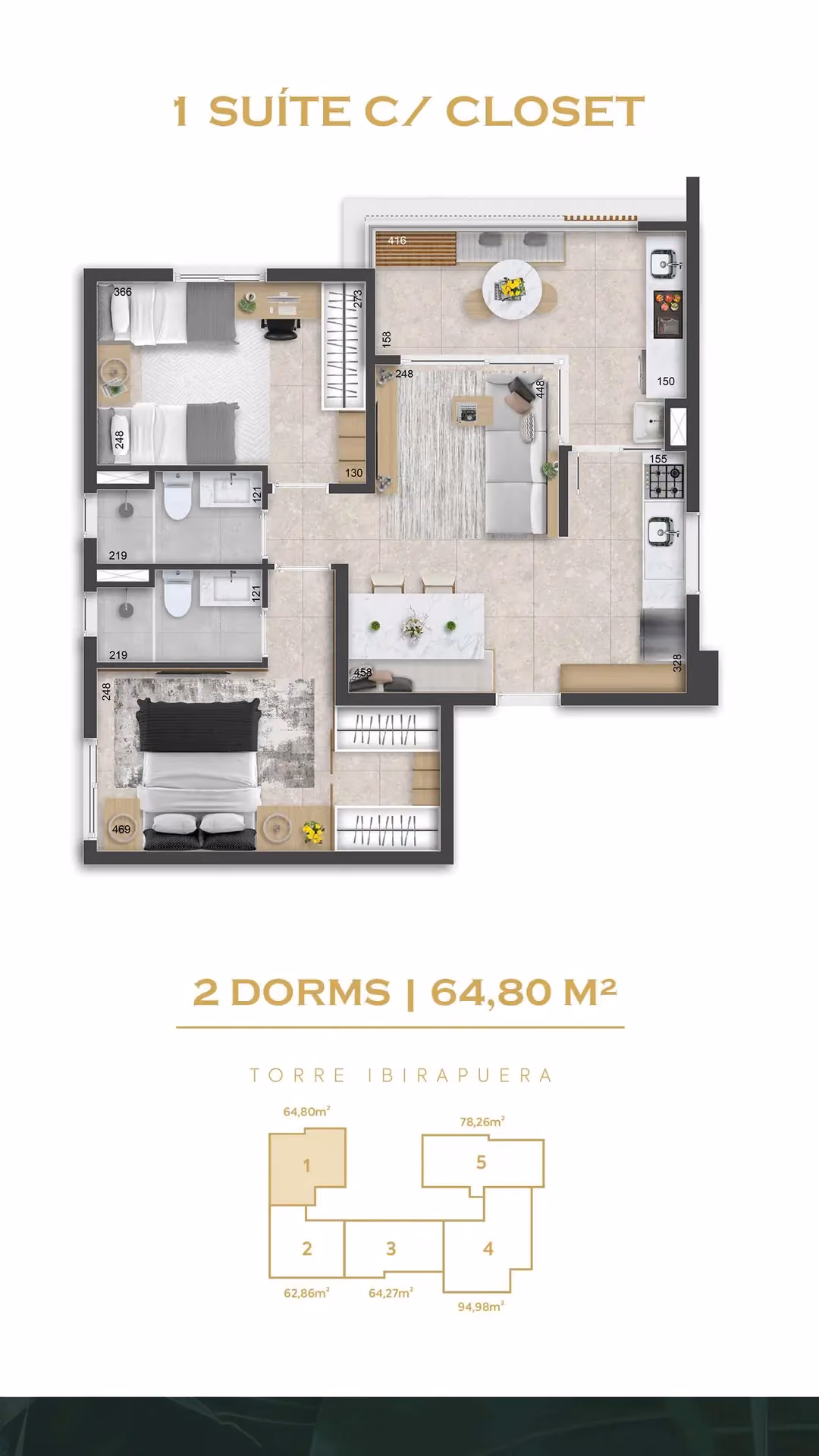 Book do On The Park: planta de 64 m²