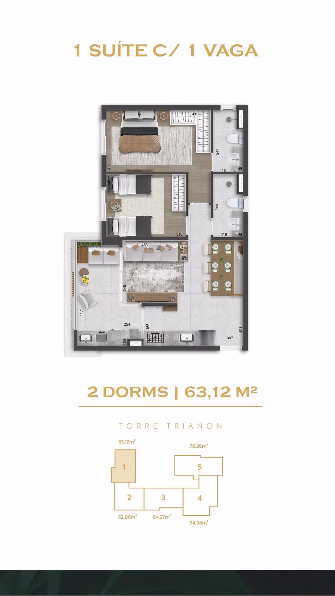 Book do On The Park: planta de 63 m²
